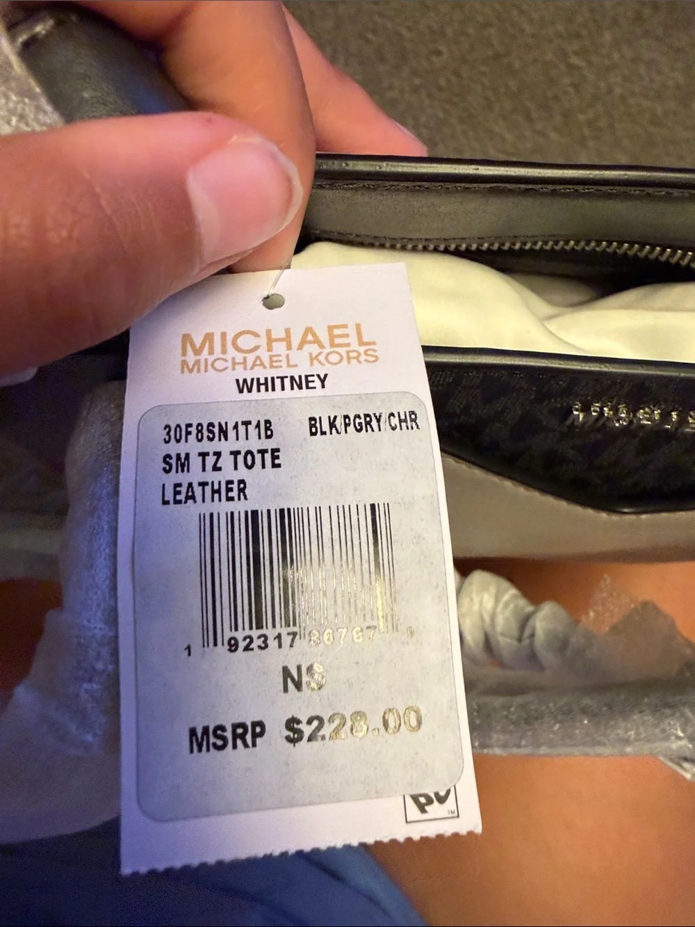 Michael Kors Light Taupe Leather Tote with Black Trim